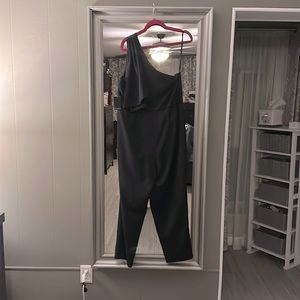 Black One Shoulder Asymmetrical Jumpsuit w/ Side Zipper NEW